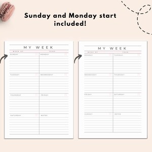 Week on Two Pages Printable, Undated Weekly Planner Printable, W02P ...
