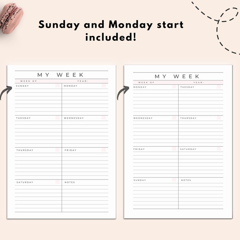Week on Two Pages Printable Undated Weekly Planner Printable - Etsy