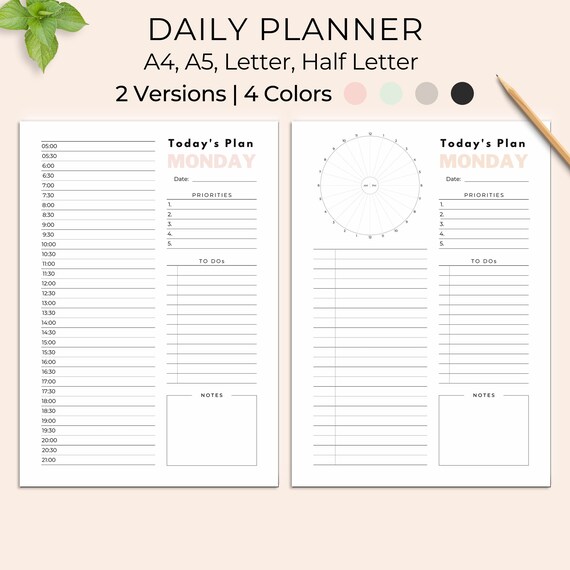 Daily Planner Printable Half Hour Daily Planner Day Planner Etsy