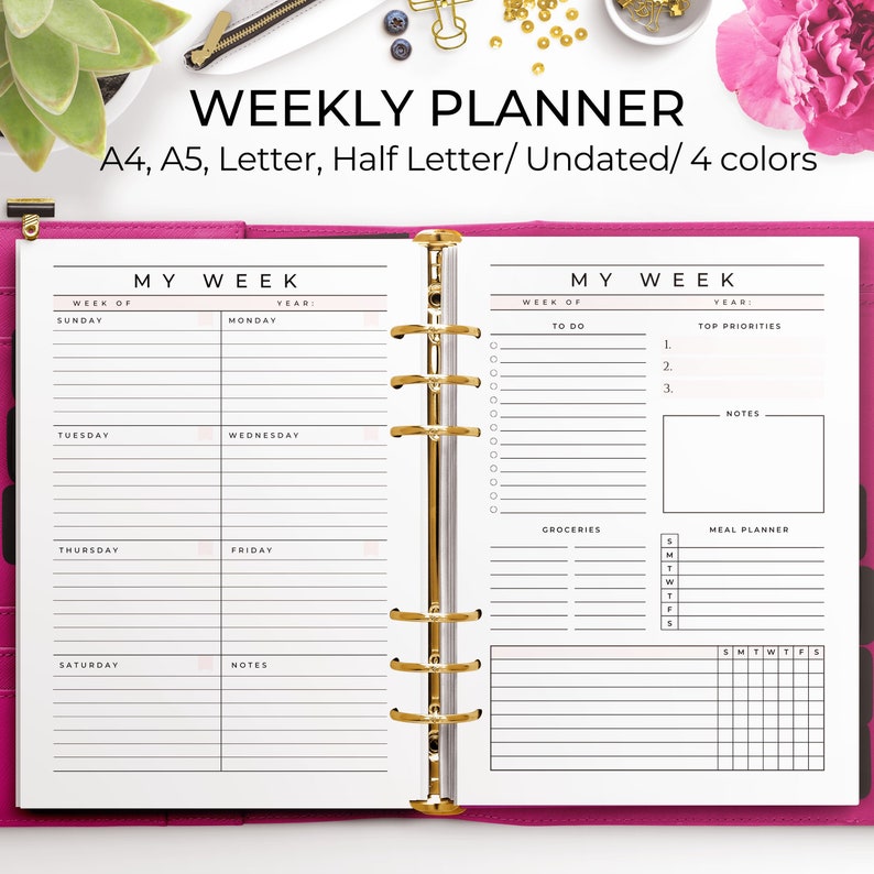Week At A Glance Printable Weekly Planner Undated Week On Etsy