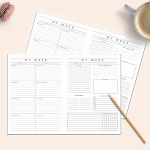 Traveler's Notebook Weekly Planner Printable, TN A6 Inserts, Undated ...