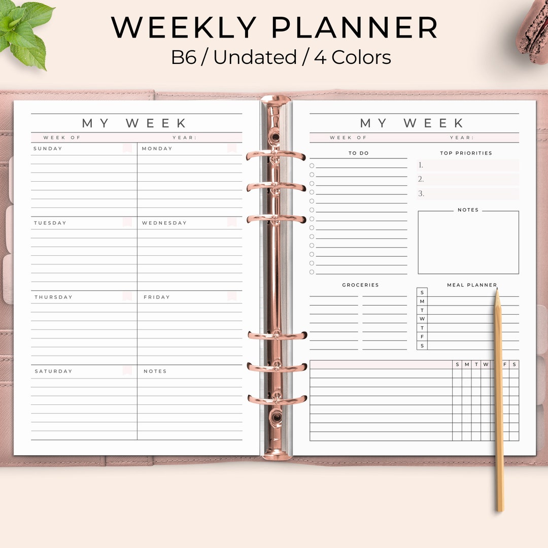Week on Two Pages Printable, Undated Weekly Planner Printable, W02P ...