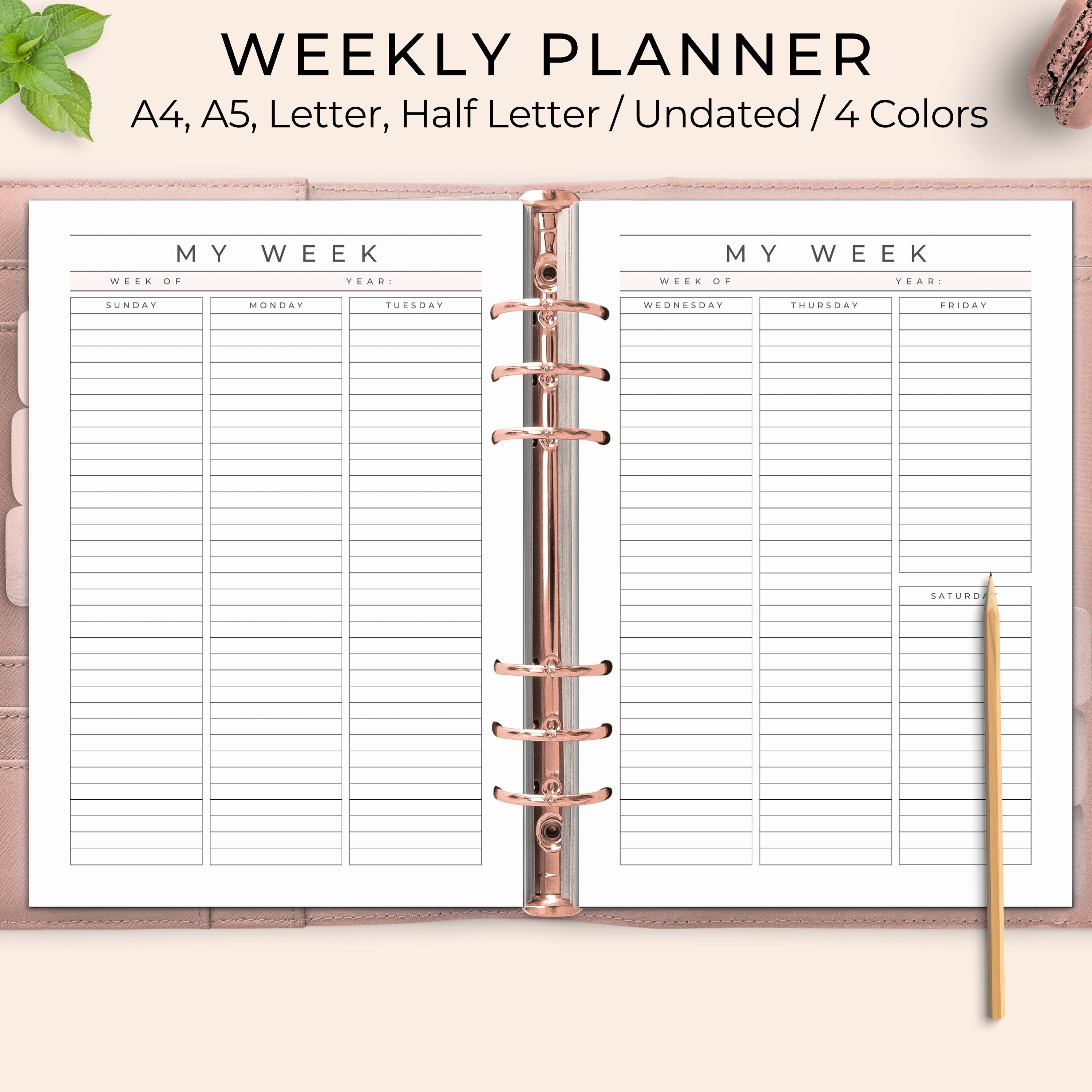 Planner printables a5 minimal week on 2 pages letter weekly horizontal 