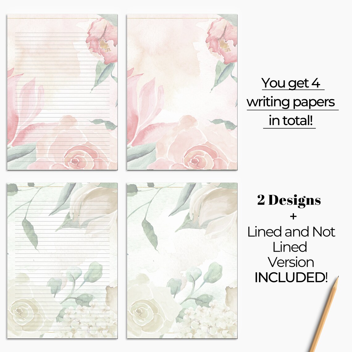 Floral Printable Stationery Printable Stationery Paper Etsy