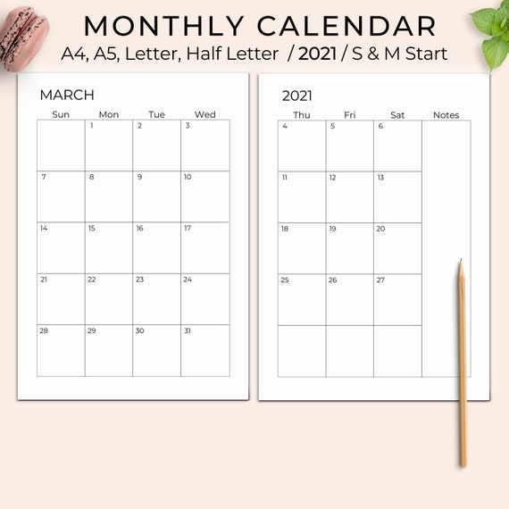 2021 monthly calendar printable monthly planner minimal etsy