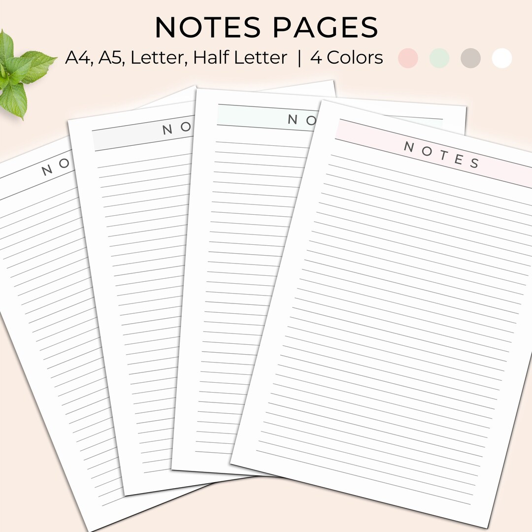 Notes Pages Printable, Lined Notes Printable, Writing Paper, Printable ...