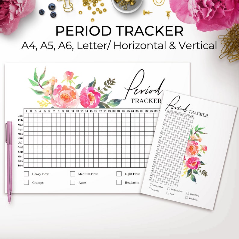 Period Tracker Printable Floral Menstrual Tracker Cycle Etsy