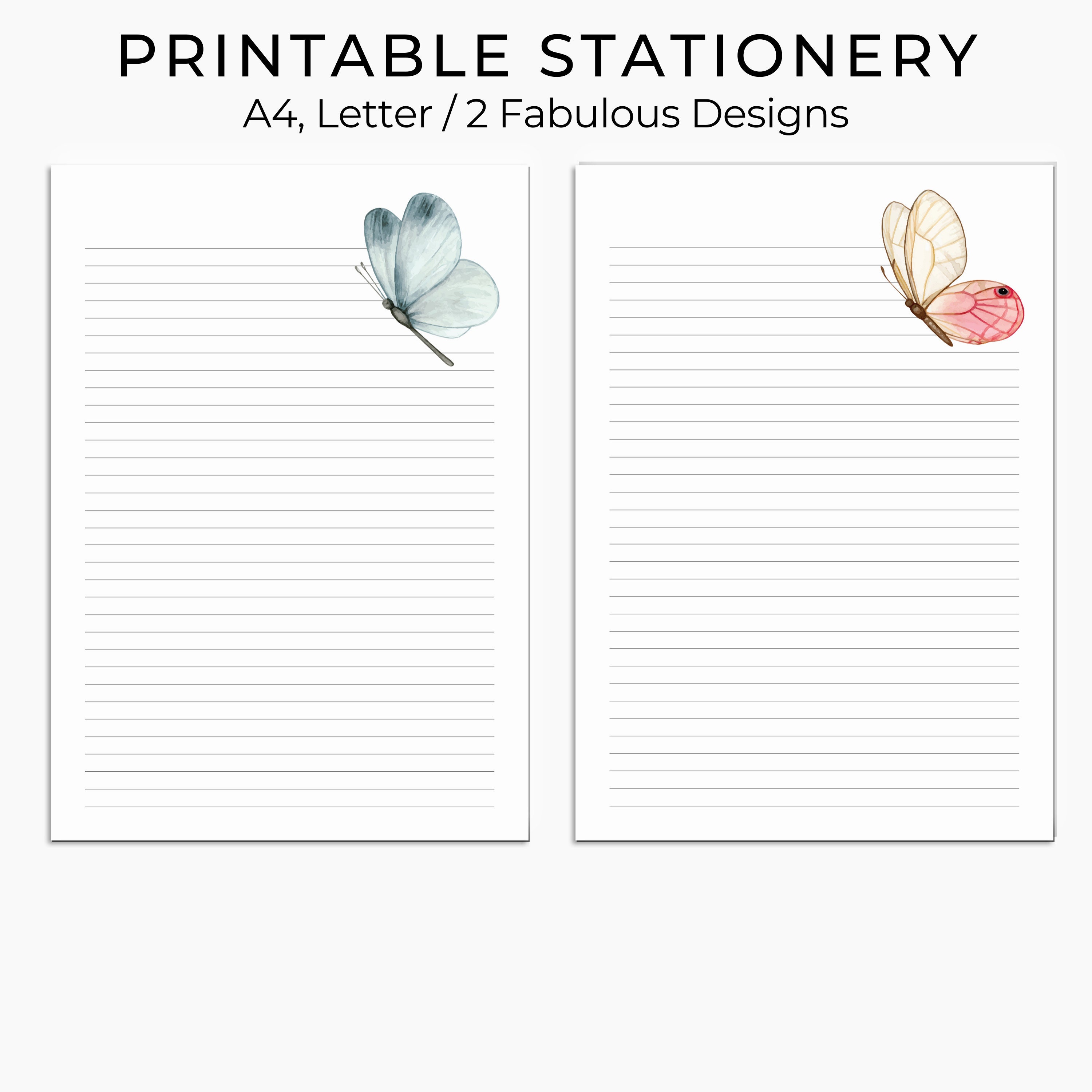 butterflies printable stationary printable writing paper etsy australia