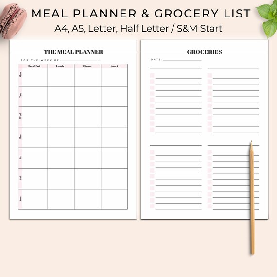 Meal Planner Printable With Grocery List Printable Weekly - Etsy