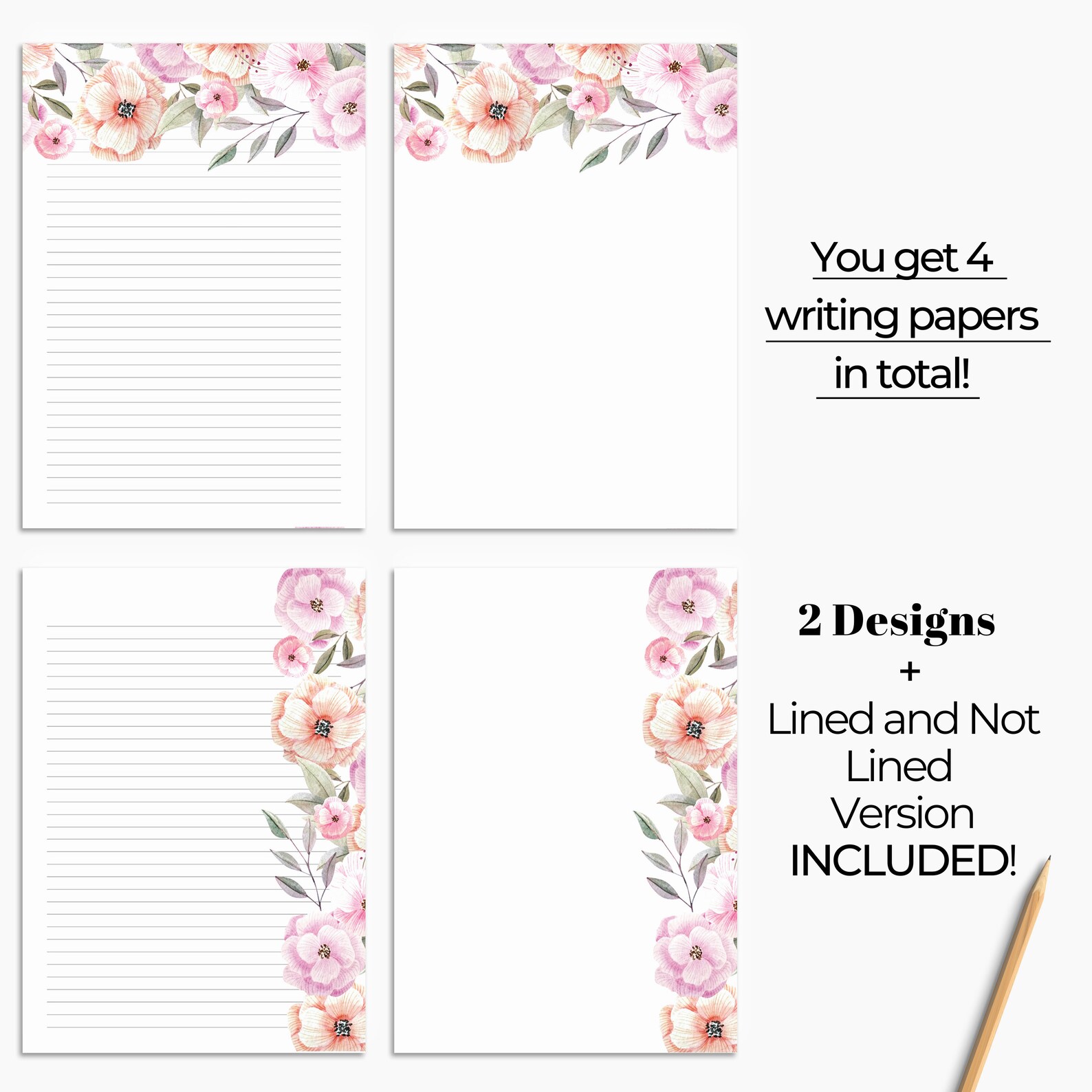 Printable Floral Lined Paper Pastel Writing Paper Printable Etsy