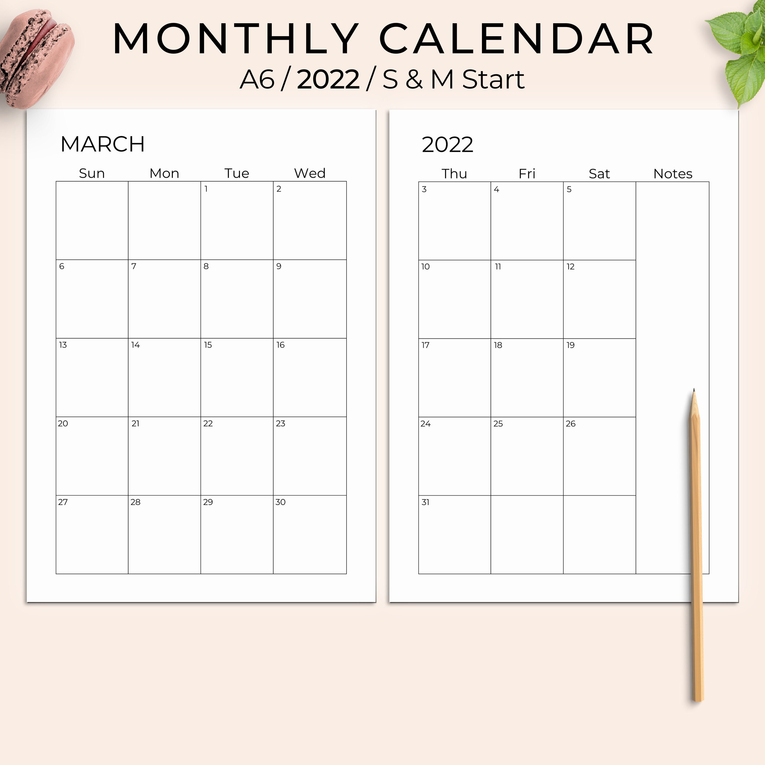 2022 Monthly Planner Printable Monthly Calendar Minimal - Etsy Norway