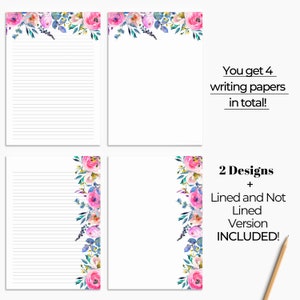 Purple Floral Printable Stationery A4 Printable Stationary - Etsy