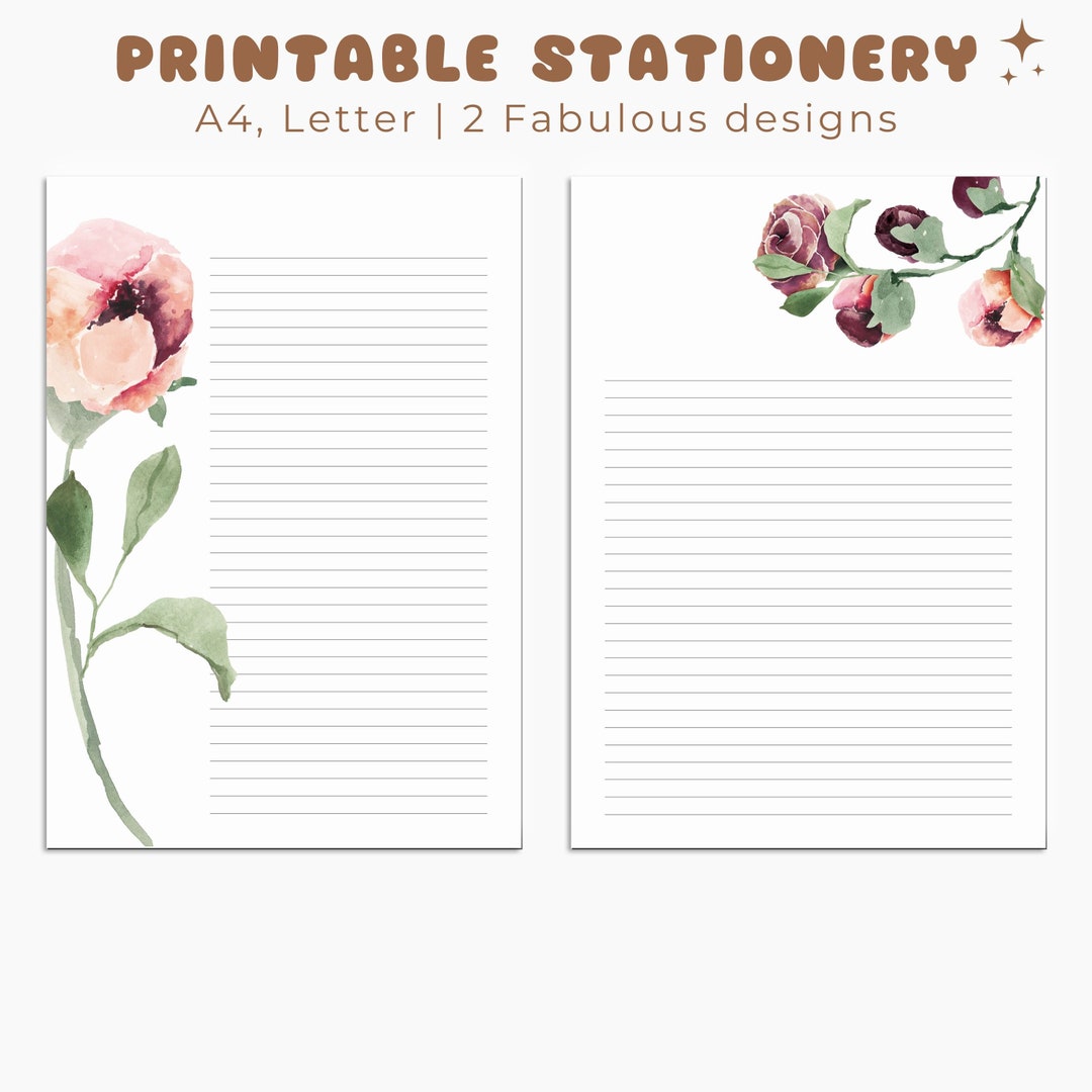 Floral Printable Stationery, Printable Stationery Paper, Writing Paper ...