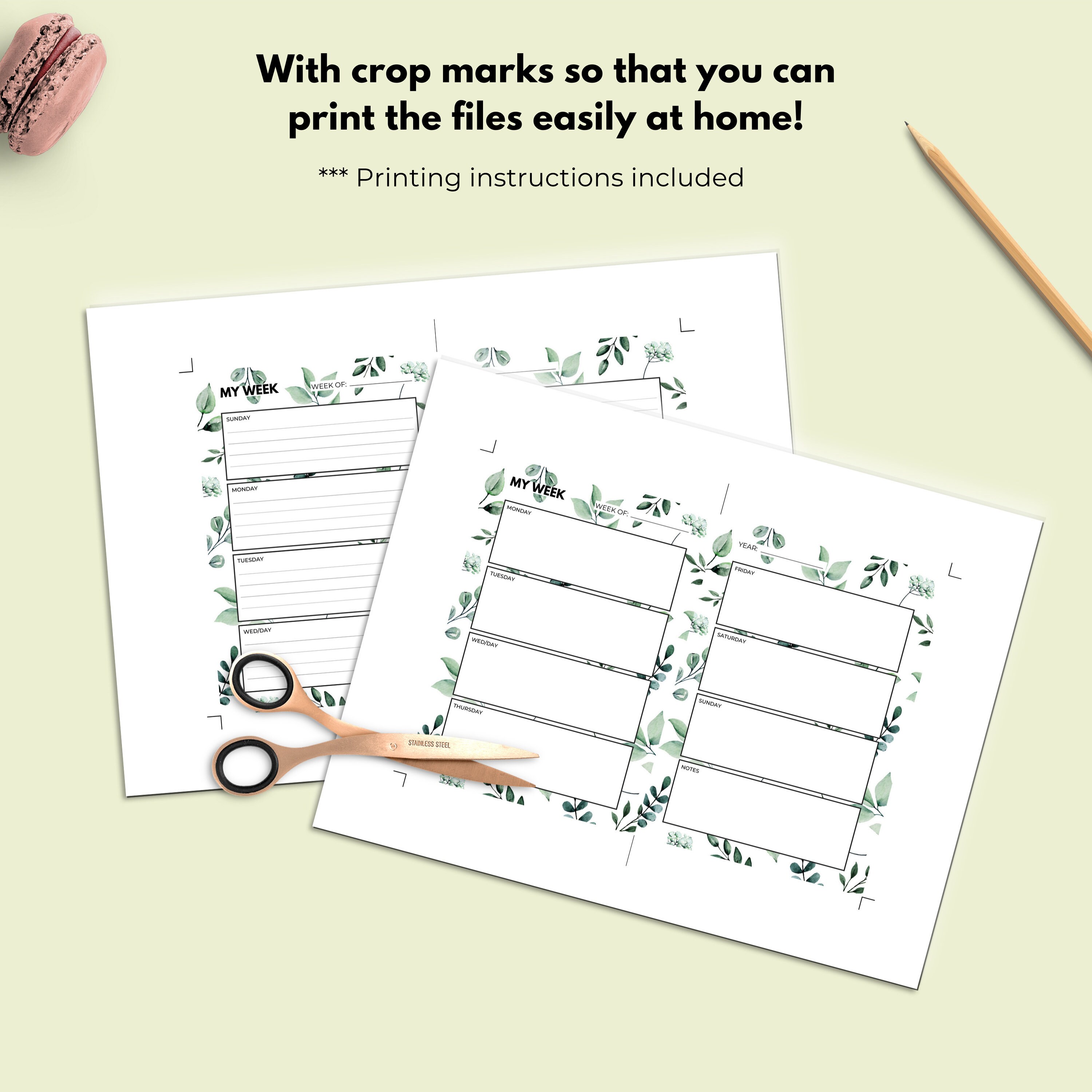 weekly planner printable week on two pages wo2p planner etsy