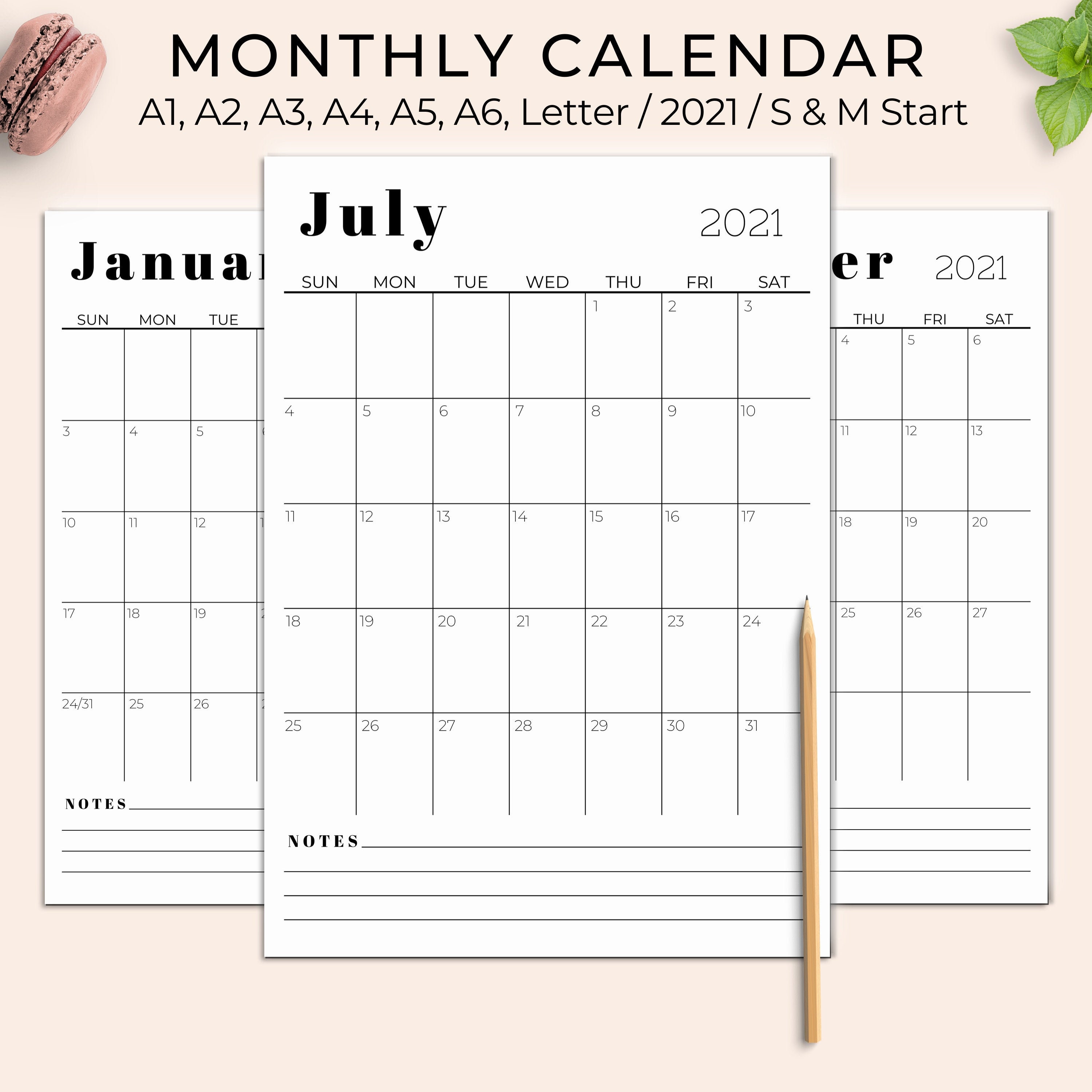 2021 printable calendar large calendar printable wall etsy