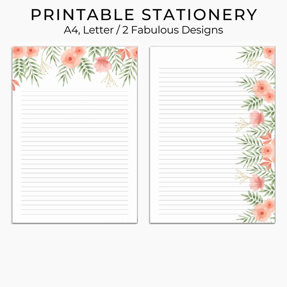 Printable Floral Writing Paper Printable Stationery Lined Etsy