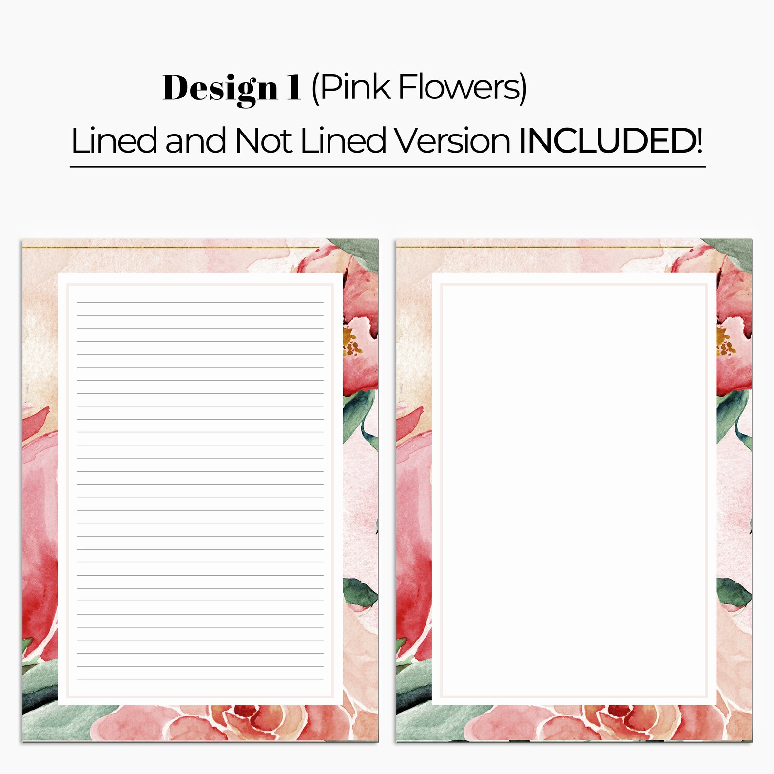 Floral Pink Printable Stationery Printable Stationery Paper Etsy