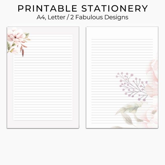 pink floral printable stationery a4 8 5 x 11 digital paper etsy