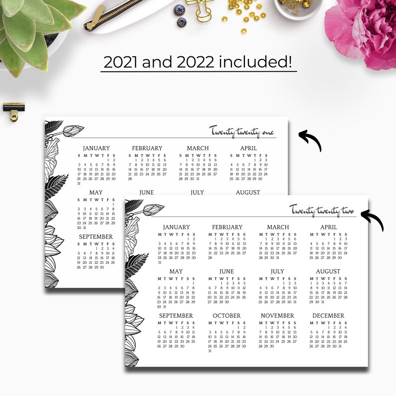 2021 2022 year at a glance yearly wall calendar printable etsy