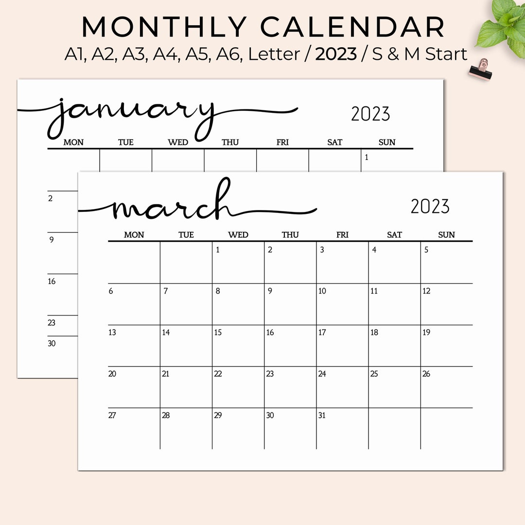 2023 Large Calendar Printable Desk Calendar 2023 Minimalist Etsy UK