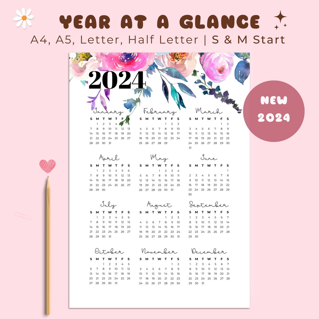 Year at a Glance 2024 Printable Year at a Glance Calendar - Etsy Canada
