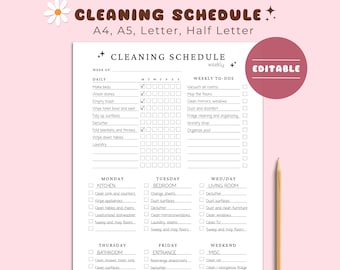 Editable Cleaning Schedule, Cleaning Planner Printable, Weekly Cleaning, Cleaning Checklist, House Chores, Cleaning Template, Digital, PDF