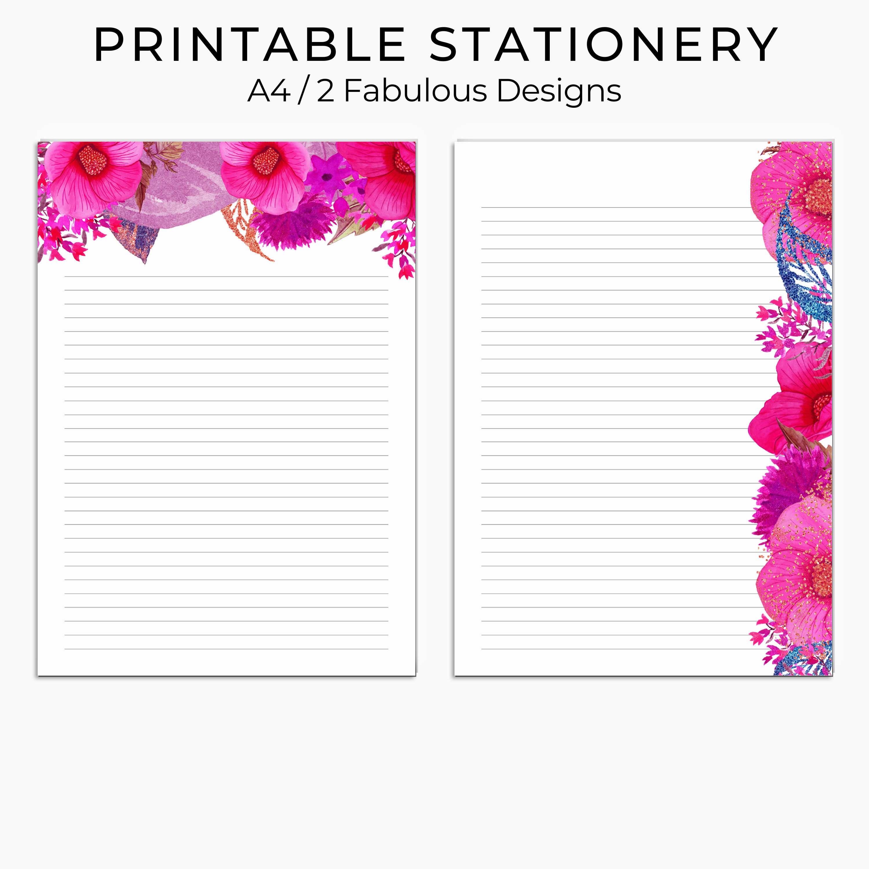 hot pink printable lined paper floral writing paper etsy