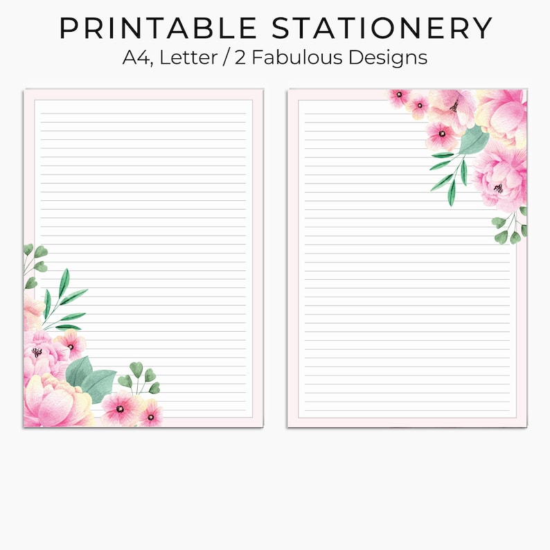 Printable Floral Lined Paper Pastel Writing Paper Printable Etsy