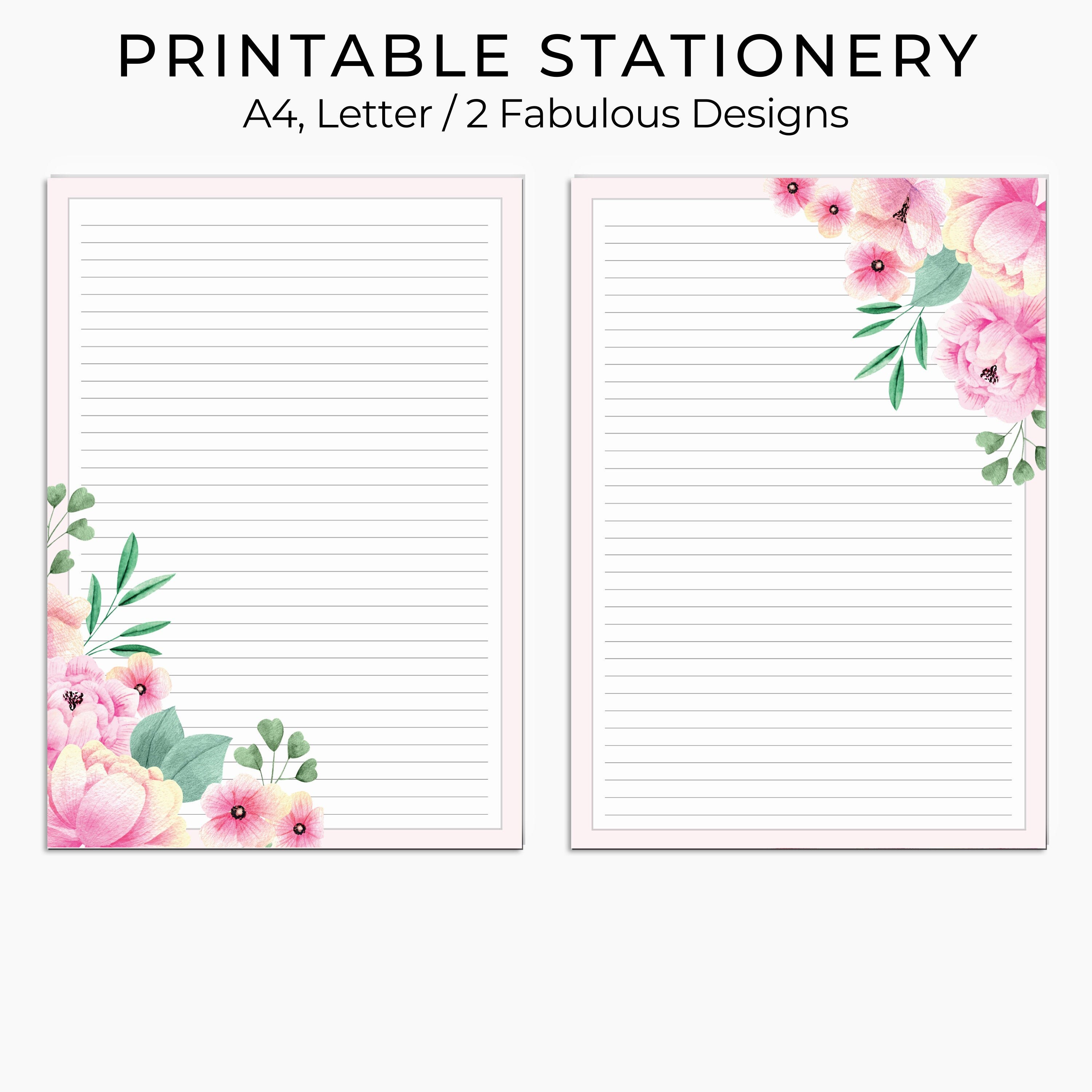 Printable Floral Lined Paper Pastel Writing Paper Printable Etsy
