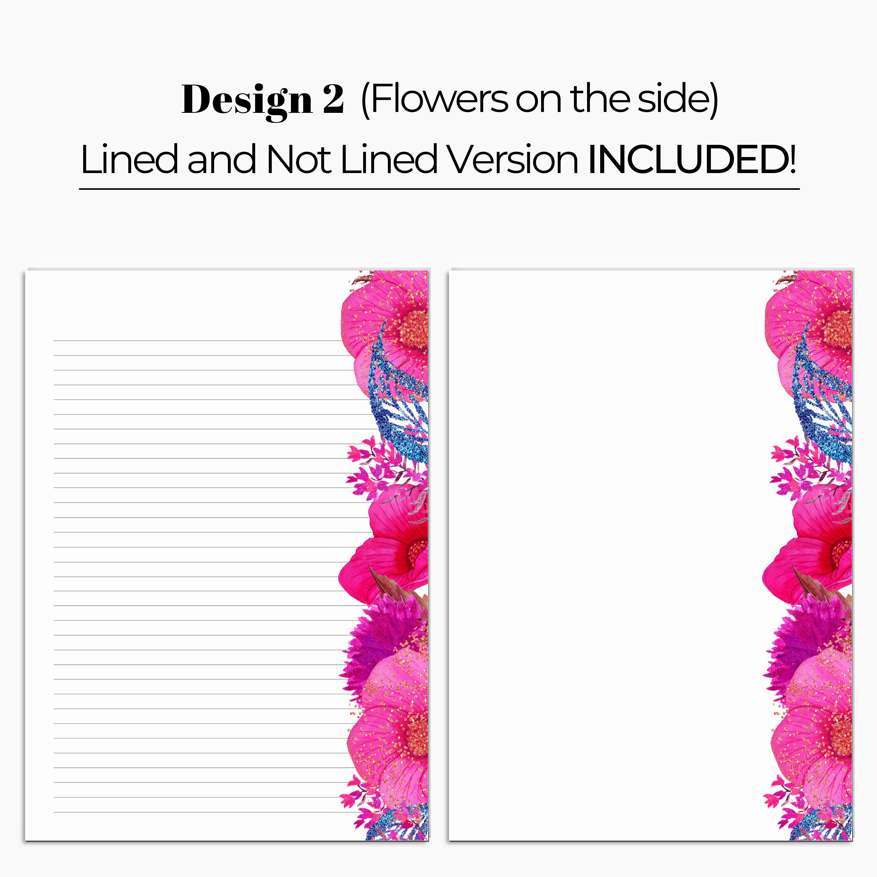 hot pink printable lined paper floral writing paper etsy