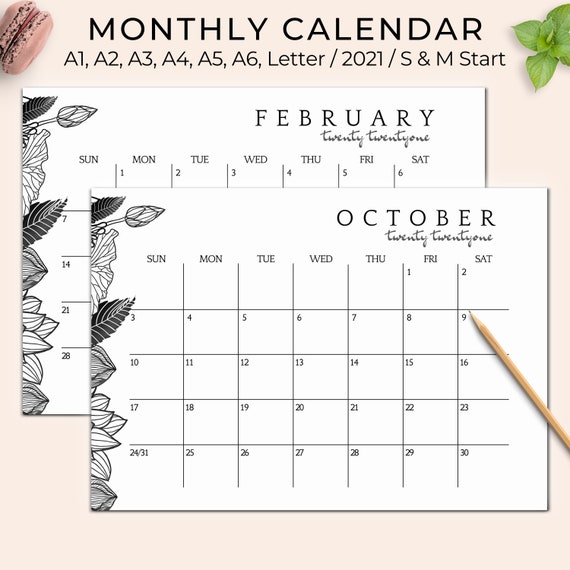 21 Wall Calendar Printable Desk Calendar 21 Black And Etsy