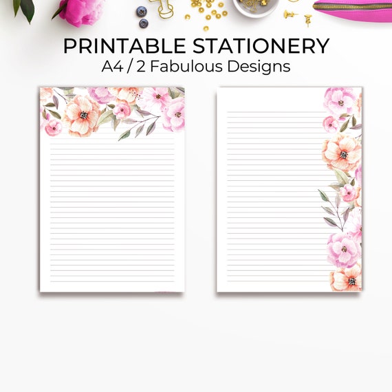 Printable Floral Lined Paper Pastel Writing Paper Printable Etsy