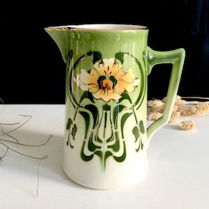 Art Deco Art Nouveau jug / Antique porcelain / Carafe / Antique jug with waterline motif / Faience France / Longwy company