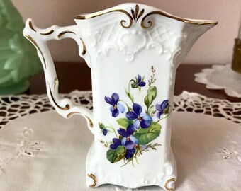 Brocca per il latte in stile Art Nouveau con motivo viola in porcellana con decoro viola