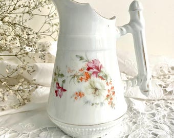 Antyczny dzbanek na mleko w stylu secesyjnym / dekoracja kwiatowa / dzbanek na śmietankę / dzbanek na śmietankę