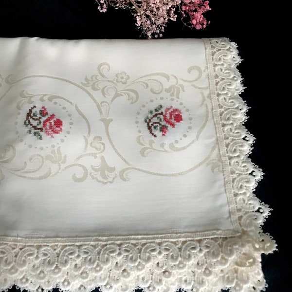 Nappe nappe brodée nappe vintage 100 x 115 cm