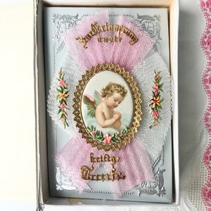 Antieke doopkaart 1896 Doopkaart in doosje ter herdenking van de doop