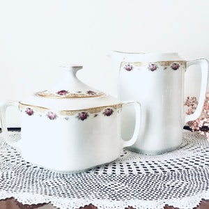 Sugar bowl milk jug Fraureuth porcelain creamer and sugar bowl around 1900 antique