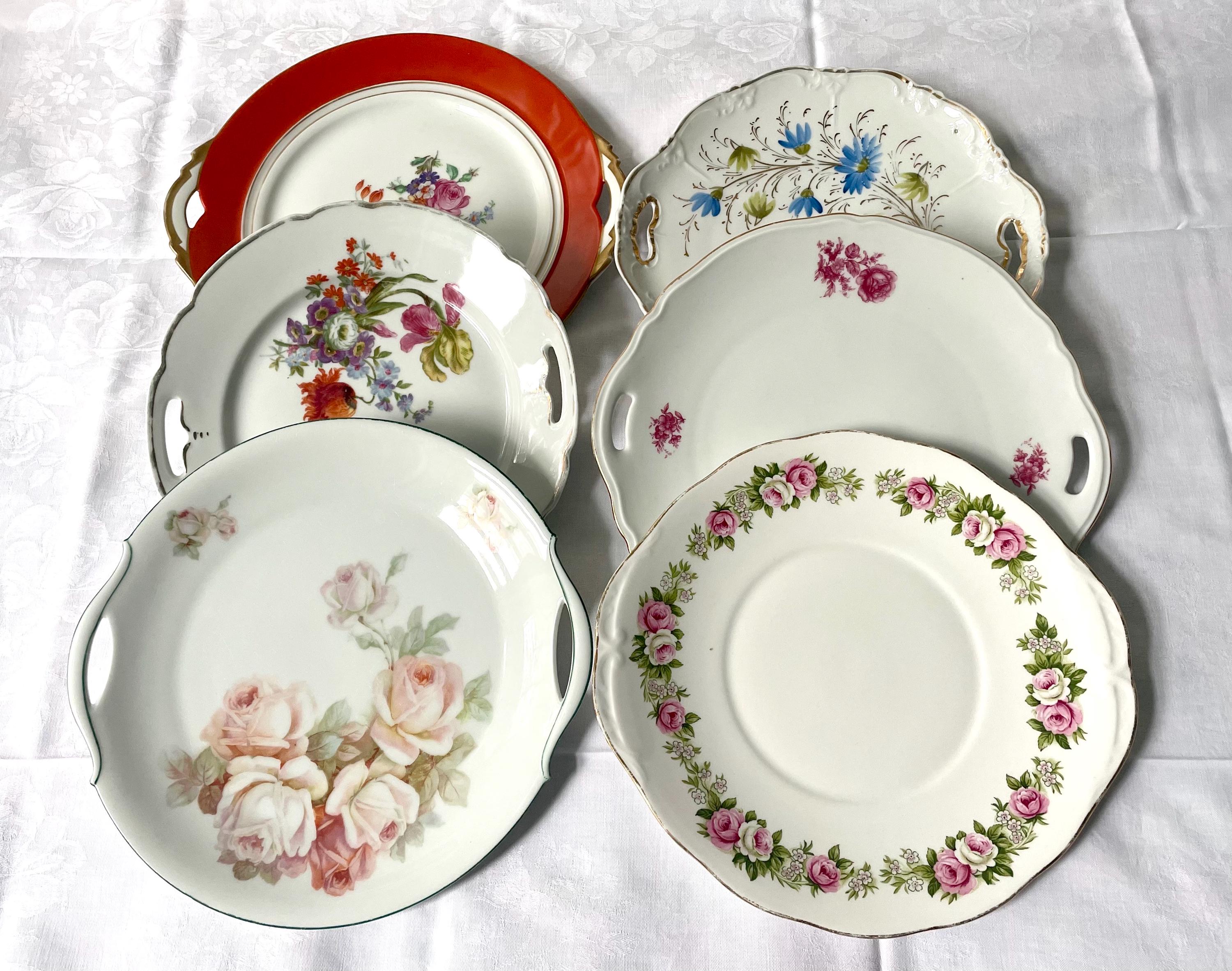 Compotier Ancien En Porcelaine, Motif Fleurs Roses Sur Pied, Vintage