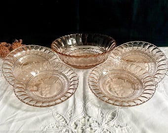 Vintage Pressglas Schüssel  6 Teller/ Obstteller/Pressglas/Art Déco Pressglas / Depressions Glas