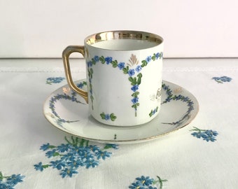 Tasse d'anniversaire avec motif de fleurs myosotis, tasse antique