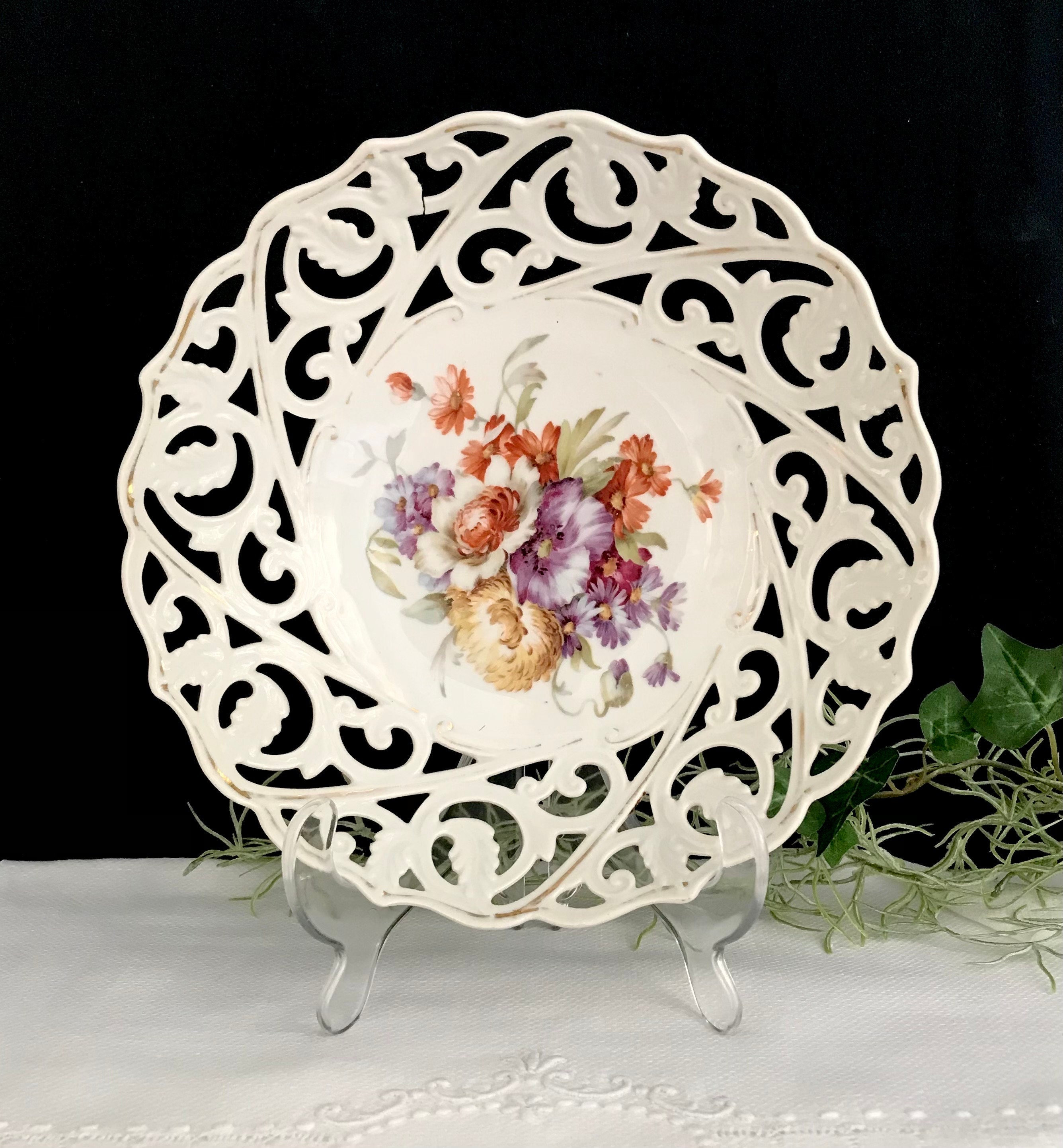 Porcelain Bowl Vintage Bowl Pastry Bowl Flower Decor Bowl Antique Fruit Bowl Openwork Bowl