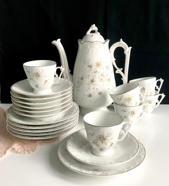 Jugendstil Kaffeeservice Service 6 Personen um 1890 -1910 historistisches Kaffeeservice Historisch Jugendstil Porzellan Historismus
