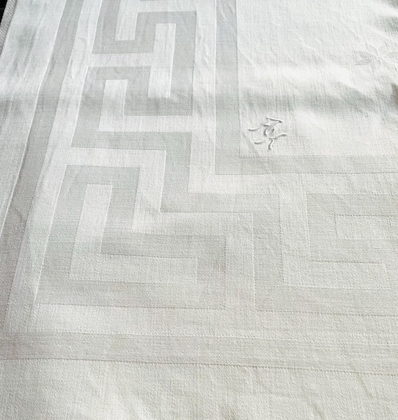 Jugendstil Tafeltuch / Tischdecke mit Monogramm / Tischdecke 130 cm x 155 cm Tischdecke Art Déco