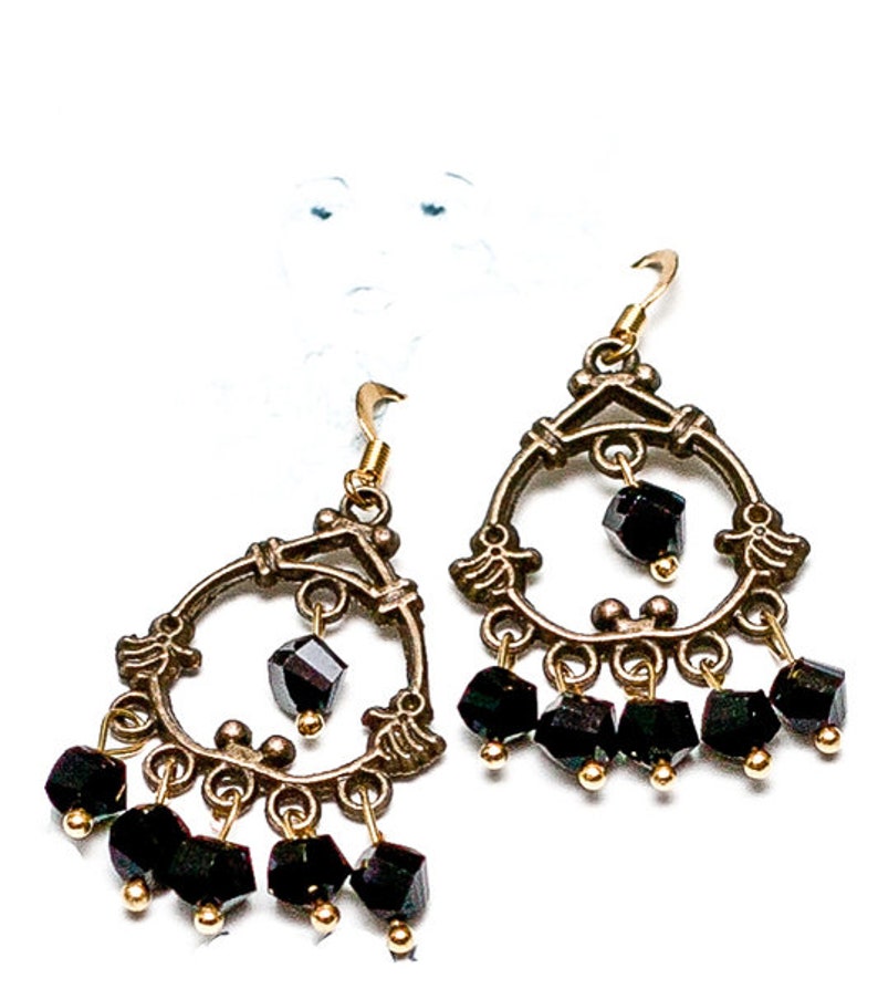 Earrings with Swarovski crystals and gold hooks image 1