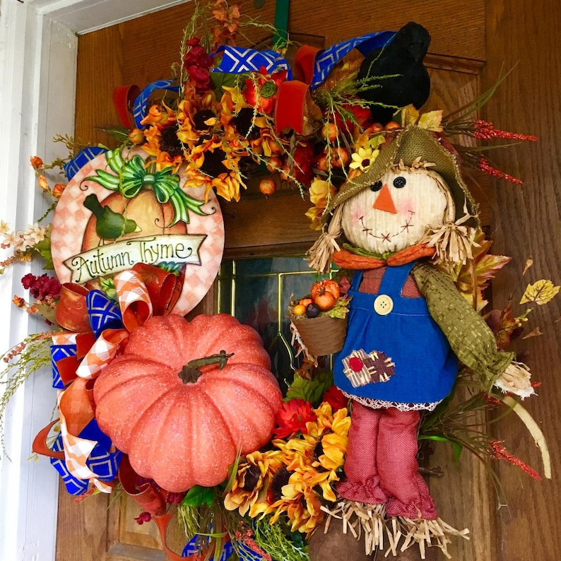 Halloween Wreath. Thanksgiving Wreath Pumpkin Wreath XL Fall Wreath Autumn Wreath Scarecrow Wreath Rustic Fall Wreath Fall Wreath