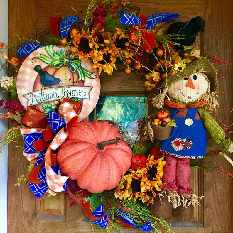 Halloween Wreath. Thanksgiving Wreath Pumpkin Wreath XL Fall Wreath Autumn Wreath Scarecrow Wreath Rustic Fall Wreath Fall Wreath