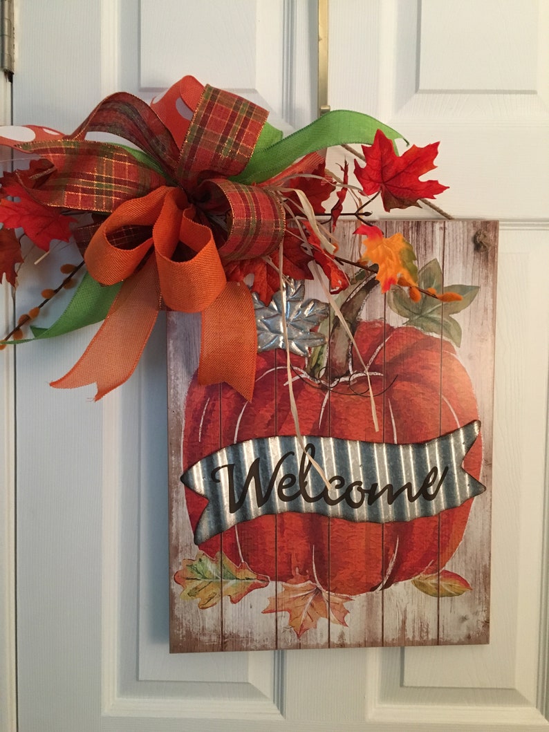 Fall Front Door Hanger. Welcome Door Hanger Pumpkin Door Hanger