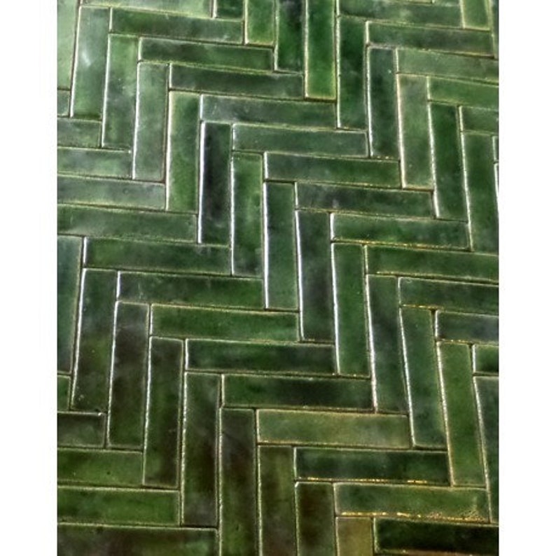 Tiles mosaic green herringbone Etsy