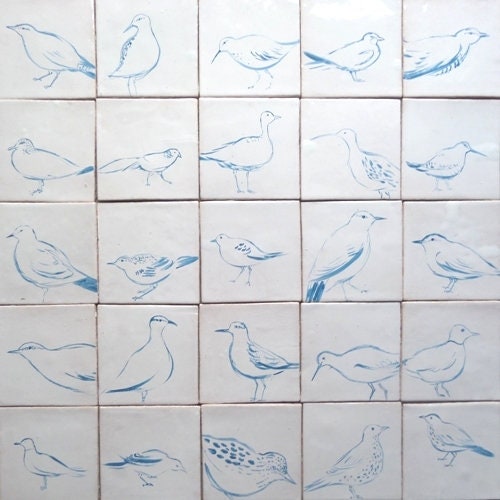 Tiles Blue Birds Etsy